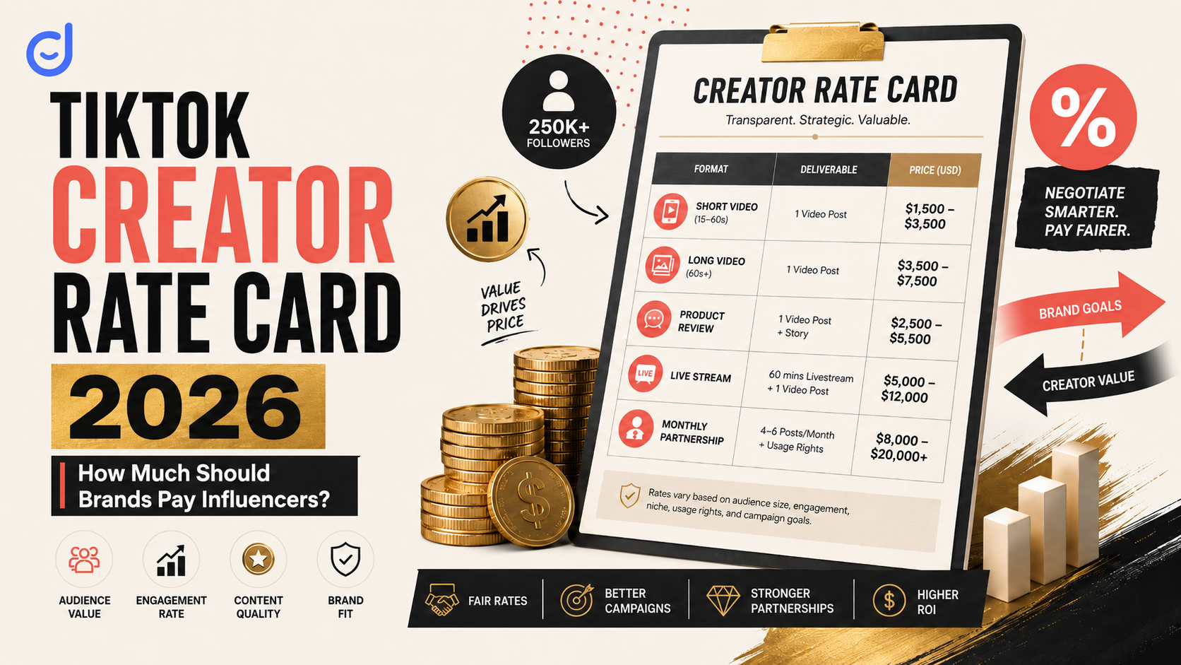 TikTok creator rate card guide showing pricing, deliverables, and usage rights.